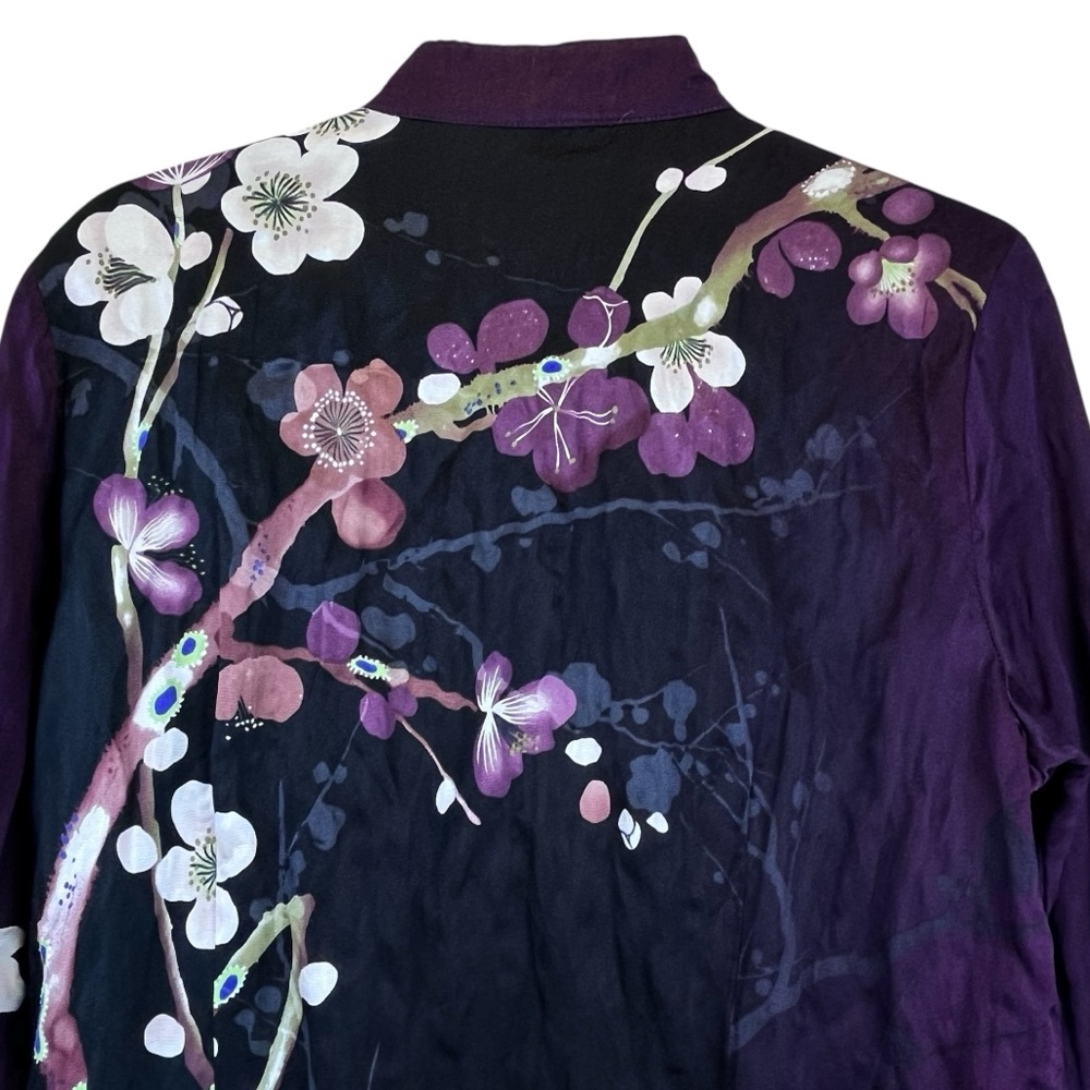CITRON Santa Monica Floral Silk Cotton Topper Tunic Black Purple Floral Sz M/L - Picture 4 of 14